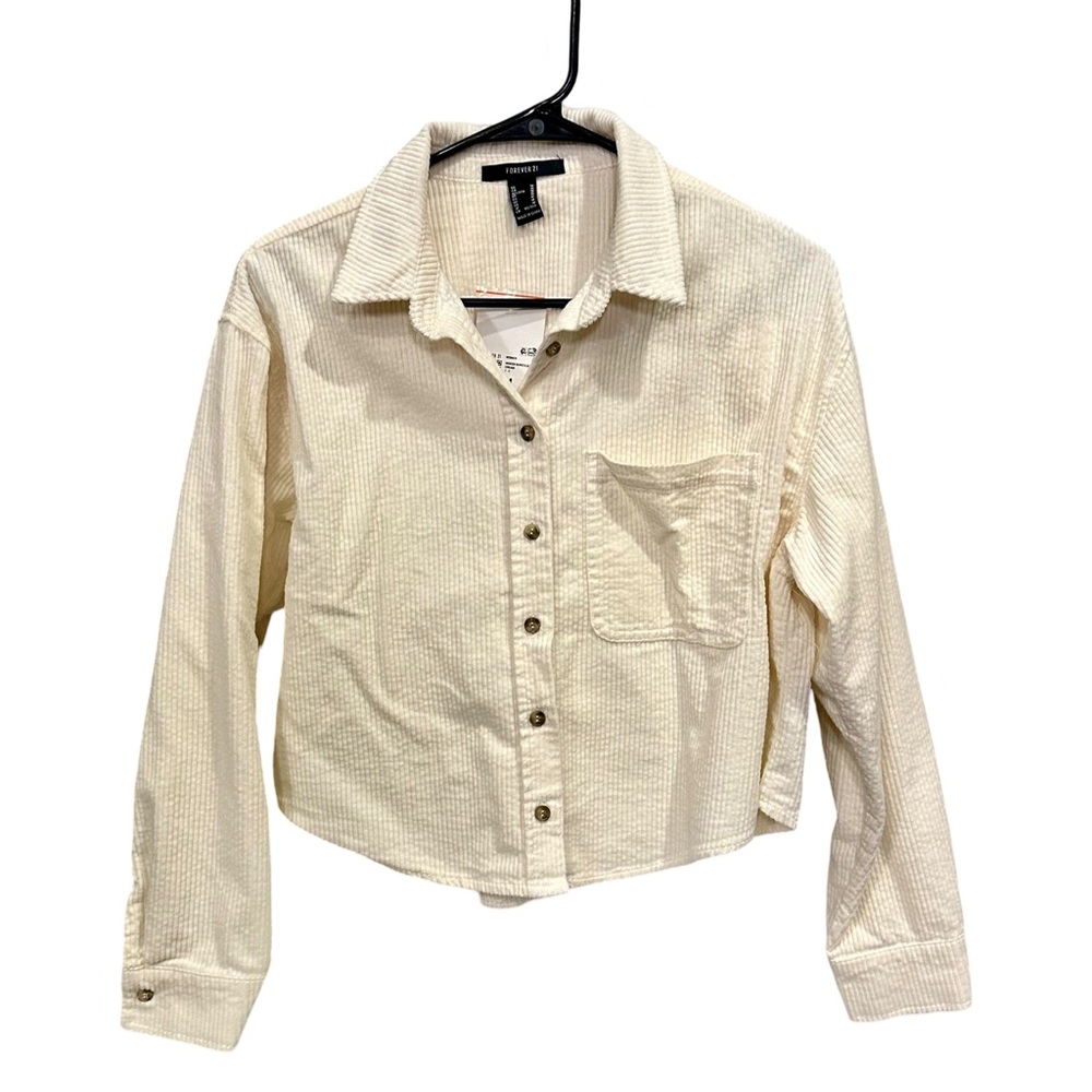 Forever 21 - Corduroy Button-Up Cropped Shirt - Cream